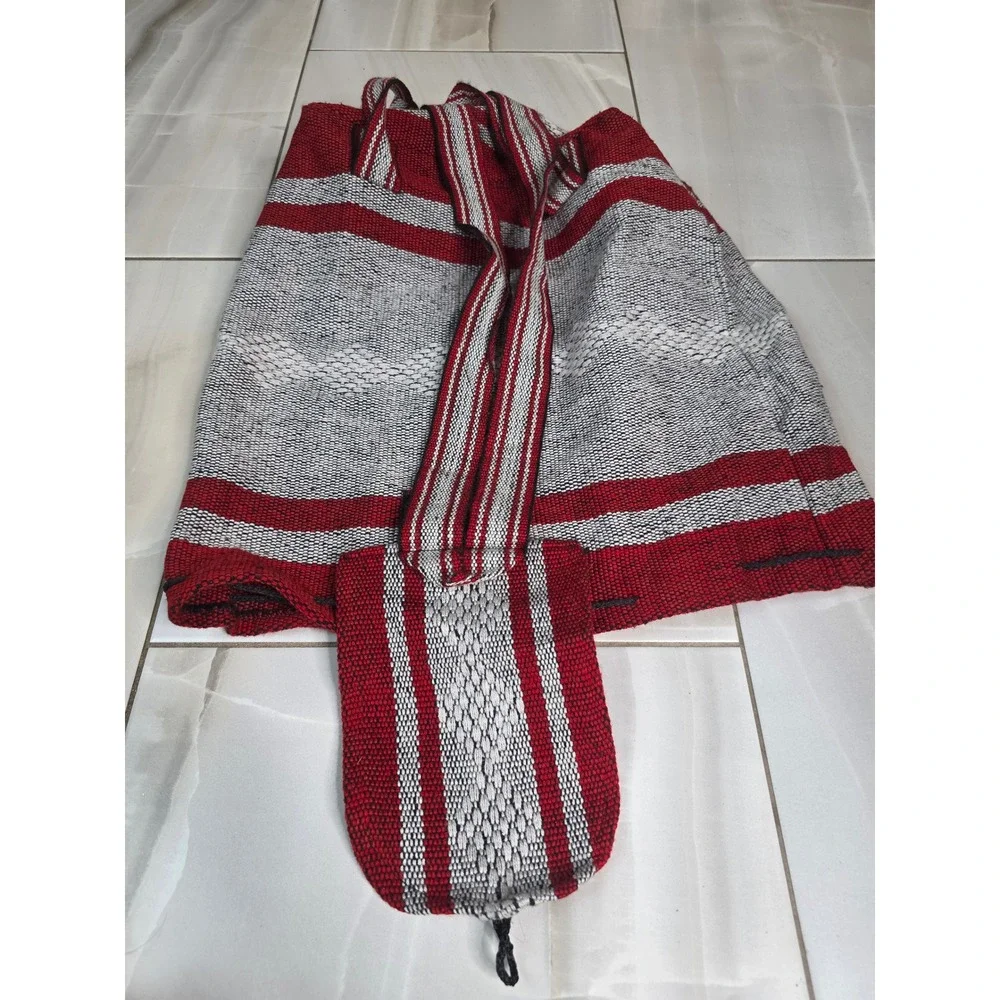 Kansas City Chiefs Woven Baja Backpack Red Grey Striped Drawstring Bag S4